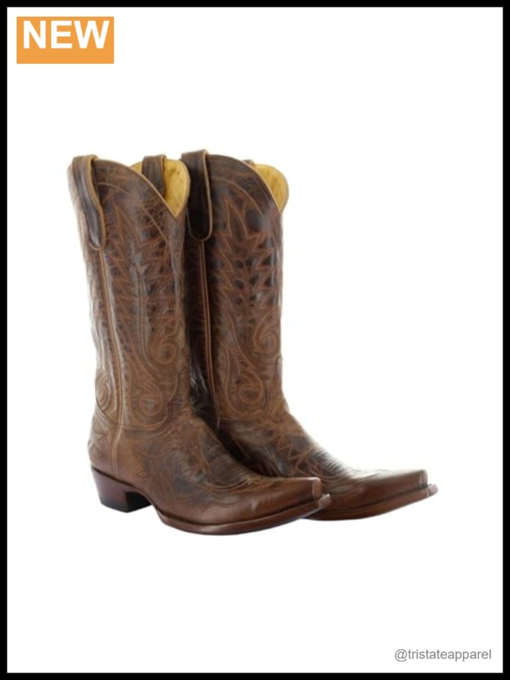 Western Cowboy Boots, Peanut Rust Leather, Snip Toe, Floral Embroidery, Side